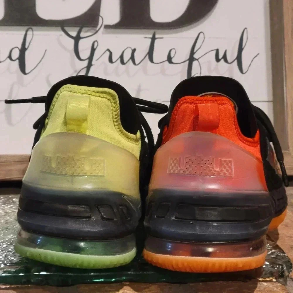 Nike LeBron 18 GS Black, Neon Orange, Neon Green Sz 4.5Y #CW2760-009